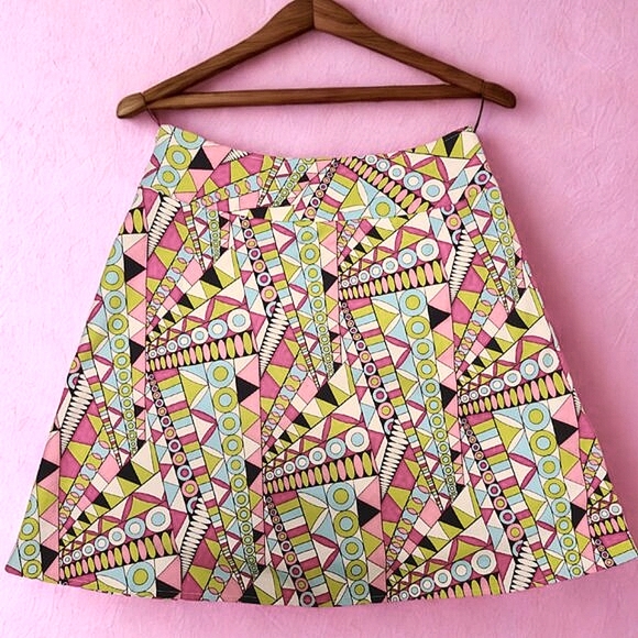 Caslon Geometric Print A-Line Skirt Size 10 – Colorful & Bold Cotton Blend - Picture 1 of 8